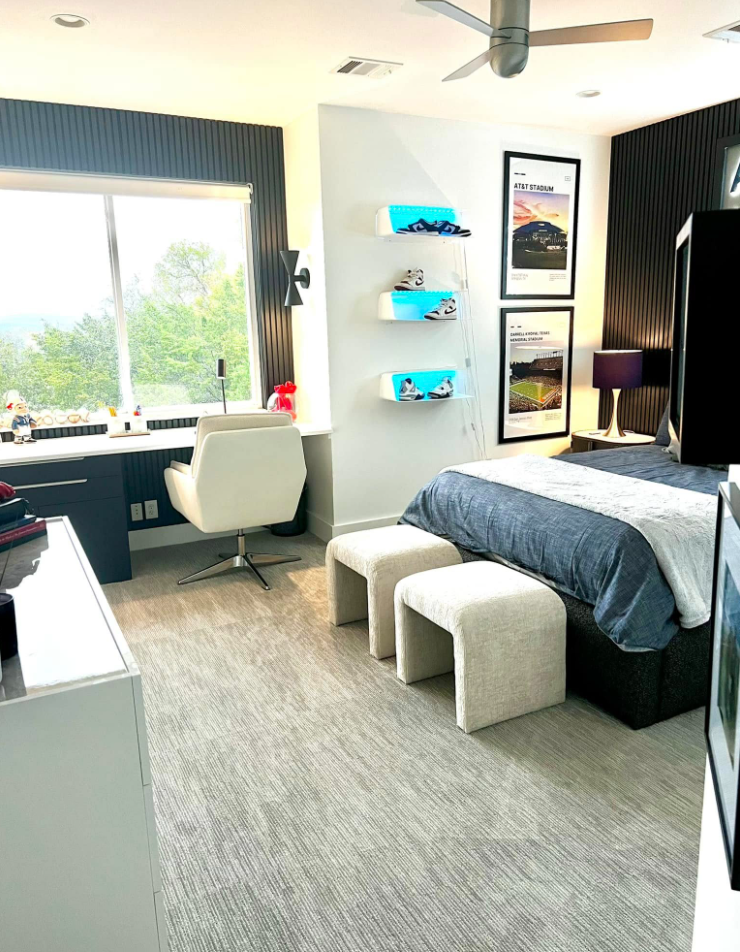 Wide view of a custom themed bedroom
